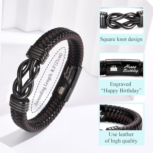 EYQV 13th-21st 30th-70th Birthday Gifts For Boys Men Engraved Leather Bracelet Unique Birthday Gift For Dad Son Grandad Nephew Grandson Brother