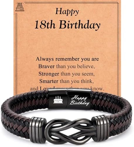 EYQV 13th-21st 30th-70th Birthday Gifts for Boys Men Engraved Leather Bracelet Unique Birthday Gift for Dad Son Grandad Nephew Grandson Brother