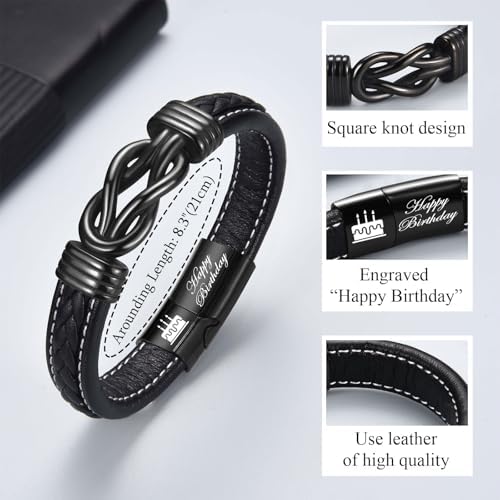EYQV 30th 40th 50th 60th 70th Birthday Gifts For Men Leather Bracelet Birthday Gifts For Dad Son Grandad Grandson Uncle Brother Unique Mens Gifts For Birthday