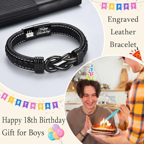 EYQV 30th 40th 50th 60th 70th Birthday Gifts For Men Leather Bracelet Birthday Gifts For Dad Son Grandad Grandson Uncle Brother Unique Mens Gifts For Birthday