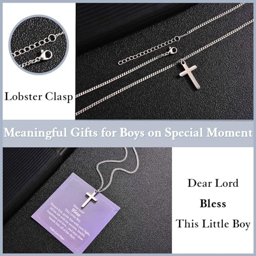 EYQV Christening Gift For Boy Cross Necklace - Holy Communion Confirmation Baptism Gifts For Boys - Special Presents For Son Grandson Nephew On Graduation Birthday Christmas