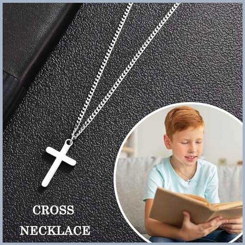 EYQV Christening Gift For Boy Cross Necklace - Holy Communion Confirmation Baptism Gifts For Boys - Special Presents For Son Grandson Nephew On Graduation Birthday Christmas