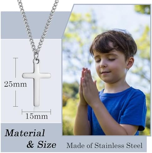 EYQV Christening Gift For Boy Cross Necklace - Holy Communion Confirmation Baptism Gifts For Boys - Special Presents For Son Grandson Nephew On Graduation Birthday Christmas