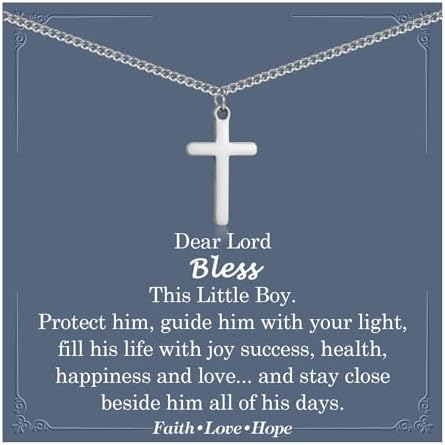 EYQV Christening Gift for Boy Cross Necklace - Holy Communion Confirmation Baptism Gifts for Boys - Special Presents for Son Grandson Nephew on Graduation Birthday Christmas