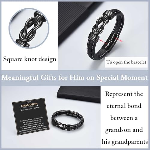 EYQV Gifts For Men Boys Leather Bracelet For Dad Grandad Step Dad Husband Son Brother Perfect Birthday Christmas Fathers Day Graduation Valentines Gifts For Him