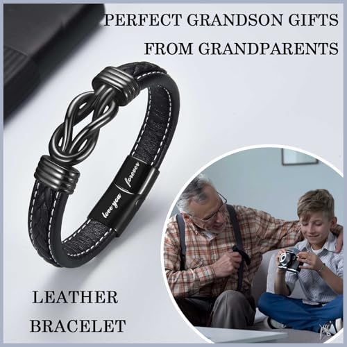 EYQV Gifts For Men Boys Leather Bracelet For Dad Grandad Step Dad Husband Son Brother Perfect Birthday Christmas Fathers Day Graduation Valentines Gifts For Him