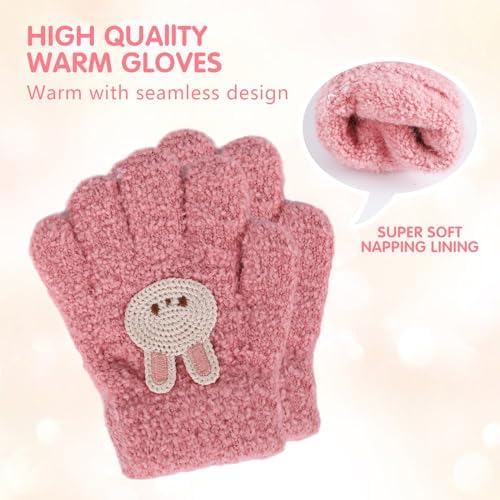 Fadcaer 3 Pairs Kids Gloves Winter Warm Gloves For Boys Girls Kids Knitted Gloves Stretchy Soft Full Finger Gloves Plush Solid Color Gloves Suitable For Age 1-3 Years Old