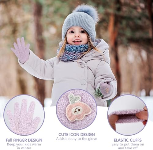 Fadcaer 3 Pairs Kids Gloves Winter Warm Gloves For Boys Girls Kids Knitted Gloves Stretchy Soft Full Finger Gloves Plush Solid Color Gloves Suitable For Age 1-3 Years Old