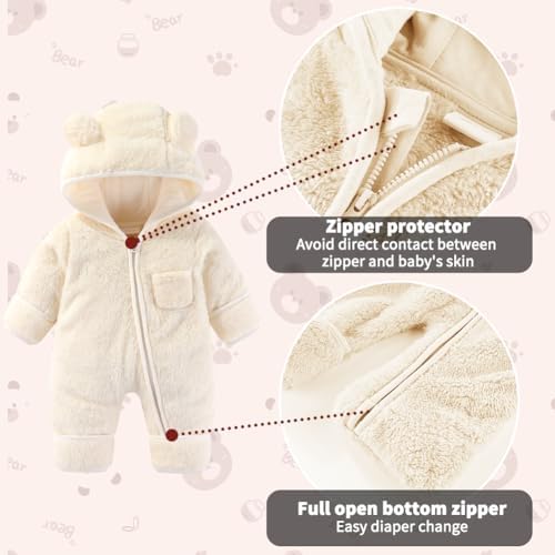 Fairy Baby Baby Snowsuit Newborn Baby Bear Hooded Footed Romper Fleece Snowsuit Cartoon Flannel Zipper Jumpsuit Fall Winter Outfits