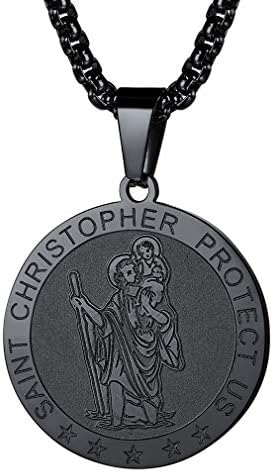 FaithHeart St Christopher Necklace for Men Personalised Saint Christopher Pendant Catholic Jewellery Stainless Steel/Gold/Black Patron Saints of Travellers Christening Gifts for Boys Child