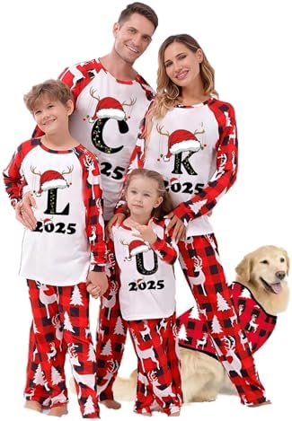Family Christmas Pyjamas Set Mens Womens Letter Printed Xmas Matching Pyjama Kids Comfortable His and Hers Pjs Family Cartoon Cute Boys Girls Matching Christmas Pj