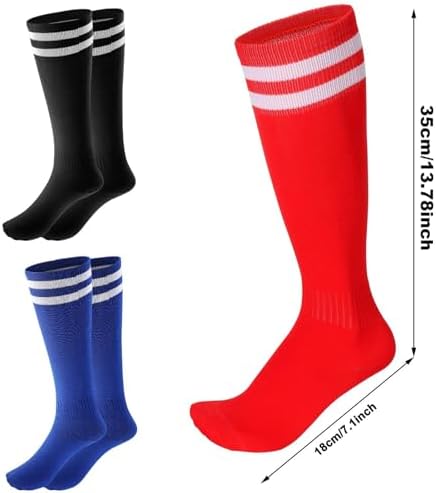 Fanshiontide 3 Pairs Kids Football Socks 3 Colors Childrens Football Socks Kids Long Breathable Soccer Socks For Daily Running Training Socks For Kids Boys Aged 5-12