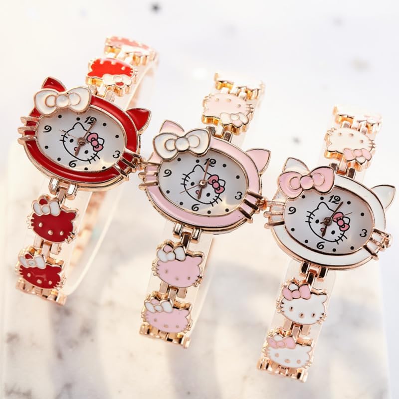 FASHION YO Analogue Quartz Watch With Stainless Steel Strap Bracelet Cats Girls Toddler Watches Gifts For Kids Birthday Gifts Gift Box