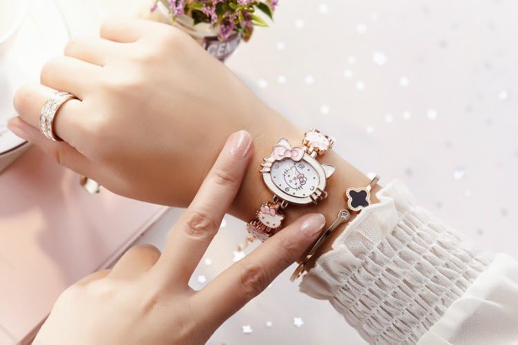 FASHION YO Analogue Quartz Watch With Stainless Steel Strap Bracelet Cats Girls Toddler Watches Gifts For Kids Birthday Gifts Gift Box