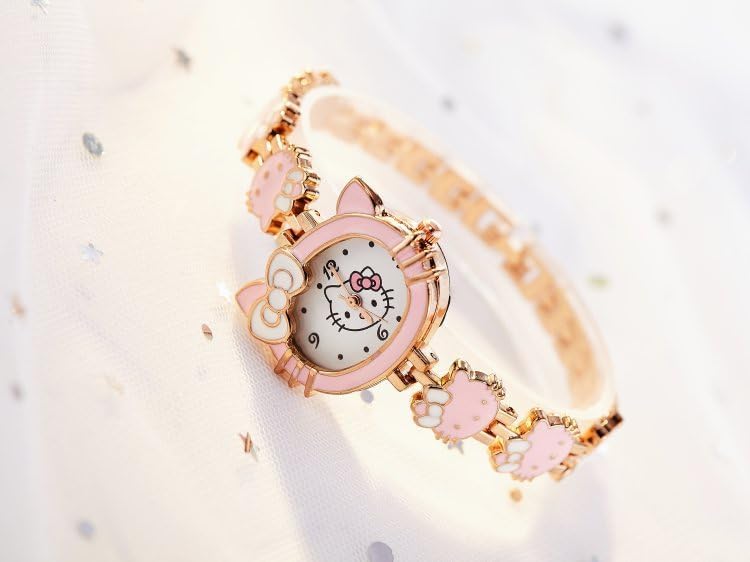 FASHION YO Analogue Quartz Watch With Stainless Steel Strap Bracelet Cats Girls Toddler Watches Gifts For Kids Birthday Gifts Gift Box