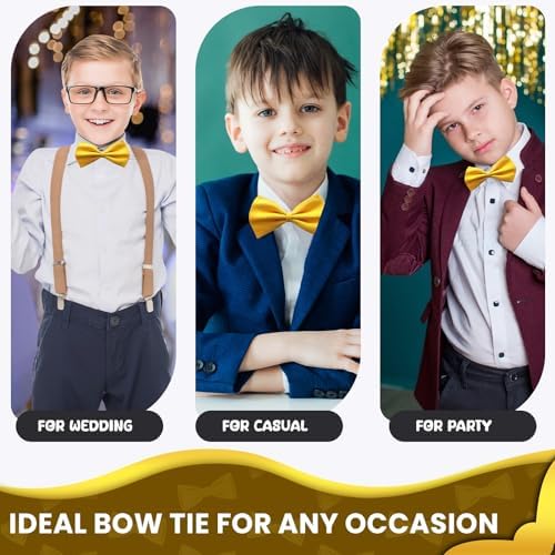 FATASH Kids Bow Tie For Boys Silk Satin Pre-Tied Bowtie Adjustable Neck Bow Tie Classic Solid Color Bowtie Suitable For Birthday Party Wedding
