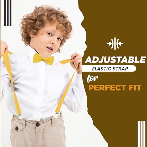 FATASH Kids Elastic Braces & Bow Tie Set Adjustable Leather-Backed Suspenders Y-Shape Clip-on Toddler Children's Waistcoat Accessory Suitable For Boys & Girls