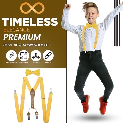 FATASH Kids Elastic Braces & Bow Tie Set Adjustable Leather-Backed Suspenders Y-Shape Clip-on Toddler Children's Waistcoat Accessory Suitable For Boys & Girls