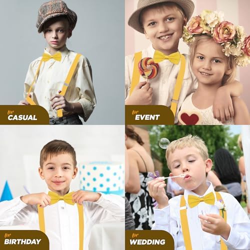 FATASH Kids Elastic Braces & Bow Tie Set Adjustable Leather-Backed Suspenders Y-Shape Clip-on Toddler Children's Waistcoat Accessory Suitable For Boys & Girls
