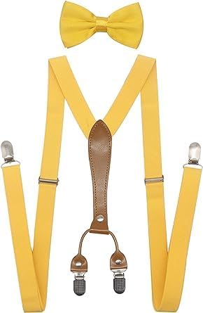 FATASH Kids Elastic Braces & Bow Tie Set Adjustable Leather-Backed Suspenders Y-Shape Clip-on Toddler Children's Waistcoat Accessory Suitable For Boys & Girls