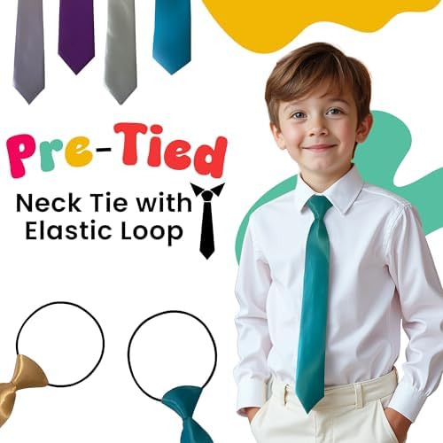 FATASH Kids Pre-Tied Neck Ties With Loop Elastic Clip-On Skinny Tie Solid Color Satin Silk Neckties For Toddlers Boys Suitable For Birthday Party Wedding