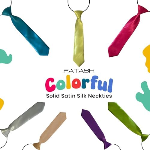 FATASH Kids Pre-Tied Neck Ties With Loop Elastic Clip-On Skinny Tie Solid Color Satin Silk Neckties For Toddlers Boys Suitable For Birthday Party Wedding