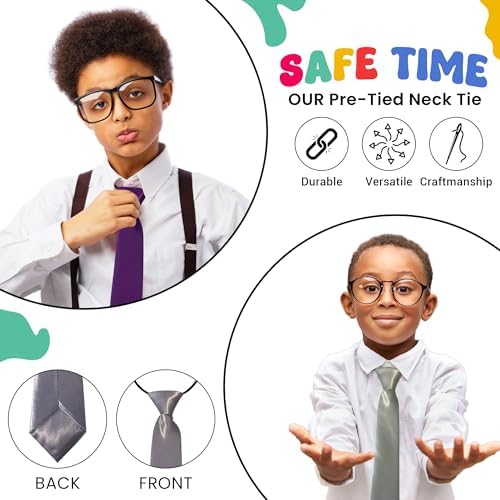 FATASH Kids Pre-Tied Neck Ties With Loop Elastic Clip-On Skinny Tie Solid Color Satin Silk Neckties For Toddlers Boys Suitable For Birthday Party Wedding