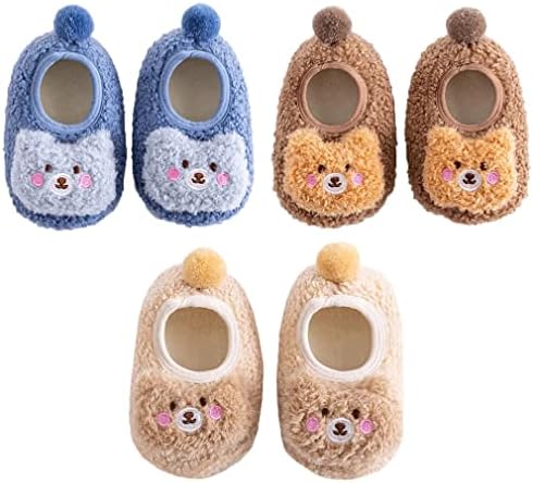FedMois 3 Pairs Baby Boys Girls Non-Skid Indoor Fuzzy Slipper Shoes Socks Winter Warm