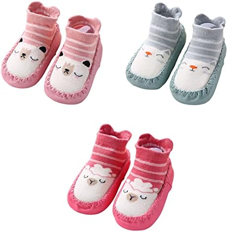 FedMois 3 Pairs Baby boys Girls Non-Skid Indoor Slipper Shoes Socks