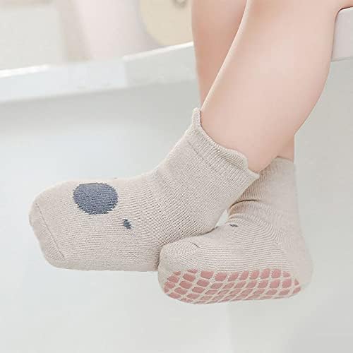 FedMois 5 Pairs Baby Kids Anti-slip Socks Cotton Non Skid Ankle Socks Animals