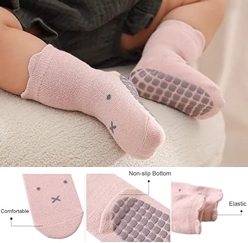 FedMois 5 Pairs Baby Kids Anti-slip Socks Cotton Non Skid Ankle Socks Animals