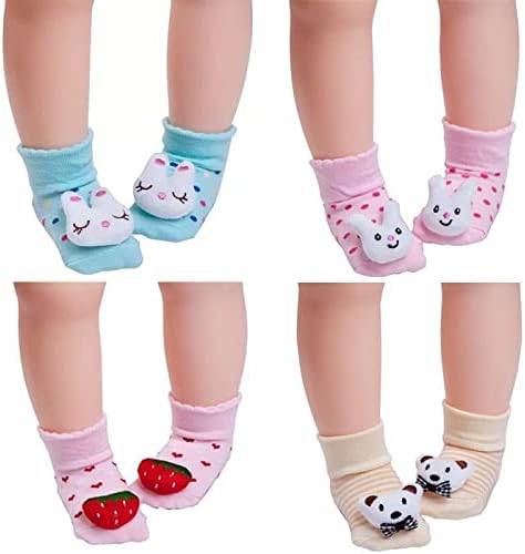 FedMois 6 Pairs Baby 3D Cartoon Anti-Skid Booties Socks Slippers Shoes