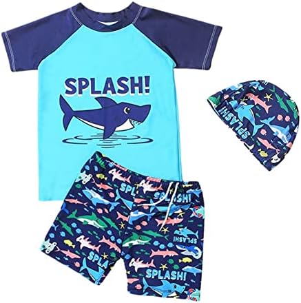 FedMois Boy Swim Set 3 Pieces Set Swim Shirt + Swimming Shorts + Swimming Cap