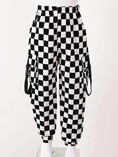 FEESHOW Children Girls Stylish Plaid Cargo Jogger Trousers With Pockets Casual Athletic Sports Bottoms Hip Hop Dance Pants