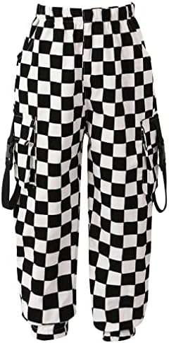 FEESHOW Children Girls Stylish Plaid Cargo Jogger Trousers with Pockets Casual Athletic Sports Bottoms Hip Hop Dance Pants
