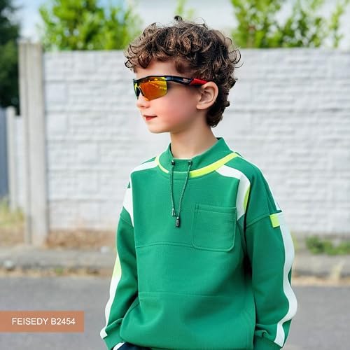 FEISEDY Kids Polarized Sunglasses TR90 Flexible Frame For Boys Girls Age 5-12 UV Protection Cycling Cricket Sports Glasses B2454