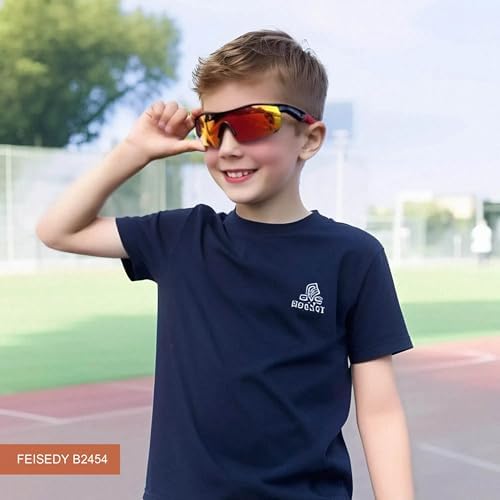 FEISEDY Kids Polarized Sunglasses TR90 Flexible Frame For Boys Girls Age 5-12 UV Protection Cycling Cricket Sports Glasses B2454
