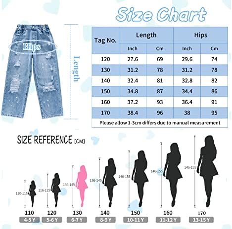 FEOYA Girls Baggy Wide Leg Ripped Jeans - Casual Denim Pants With Loose Straight Fit