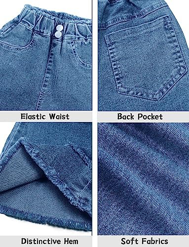FEOYA Girls Flared Leg Jeans Elasticated Waist Retro Style Denim Pants For Kids 3-14 Years