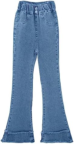 FEOYA Girls Flared Leg Jeans Elasticated Waist Retro Style Denim Pants For Kids 3-14 Years