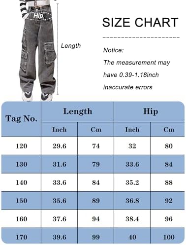 FEOYA Kids Girls' Casual Wide Leg Baggy Jeans Children Retro Denim Ripped Pants Loose Trousers Vintage Streetwear 5-14 Years