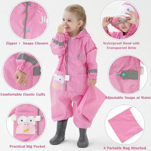 Fewlby Kids Puddle Suit Rain Suit Girls Boys Waterproof Suit Toddler All In One Hooded Raincoat Cartoon Rainwear 1-10 Years S-XXL Size