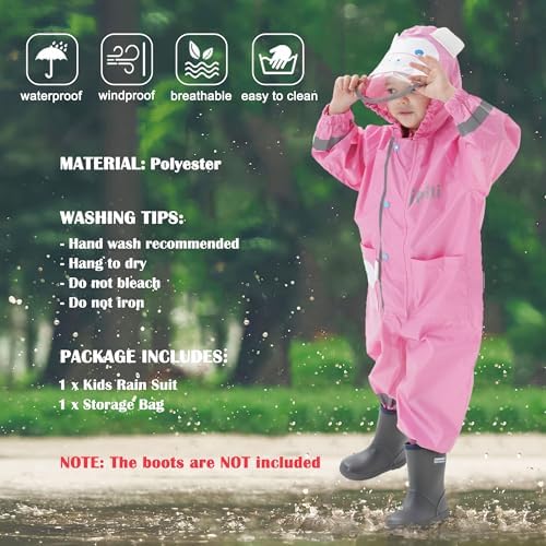 Fewlby Kids Puddle Suit Rain Suit Girls Boys Waterproof Suit Toddler All In One Hooded Raincoat Cartoon Rainwear 1-10 Years S-XXL Size