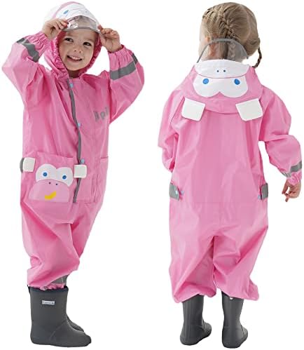Fewlby Kids Puddle Suit Rain Suit Girls Boys Waterproof Suit Toddler All in One Hooded Raincoat Cartoon Rainwear 1-10 Years S-XXL Size