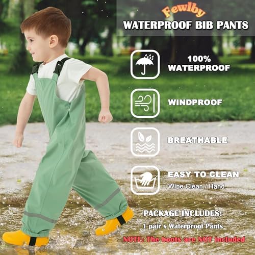 Fewlby Kids Waterproof Trousers Rain Trousers Bib Overalls Boys Girls Rain Dungarees Wind And Waterproof Mud Pants Toddler Outdoor Rainwear With Reflective Strips