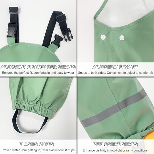 Fewlby Kids Waterproof Trousers Rain Trousers Bib Overalls Boys Girls Rain Dungarees Wind And Waterproof Mud Pants Toddler Outdoor Rainwear With Reflective Strips