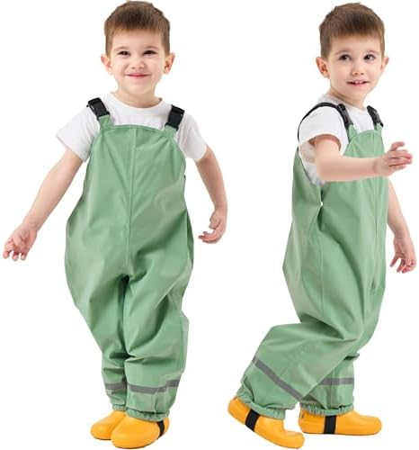 Fewlby Kids Waterproof Trousers Rain Trousers Bib Overalls Boys Girls Rain Dungarees Wind and Waterproof Mud Pants Toddler Outdoor Rainwear with Reflective Strips