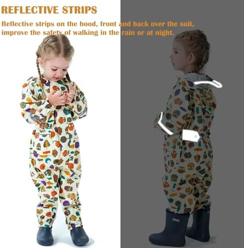 Fewlby Rain Suit Kids Puddle Suit Boys Girls Muddy Suit All In One Waterproof Overalls Toddler Lighweight Raincoat Cartoon Rainwear 1-10 Years S-XXL Size