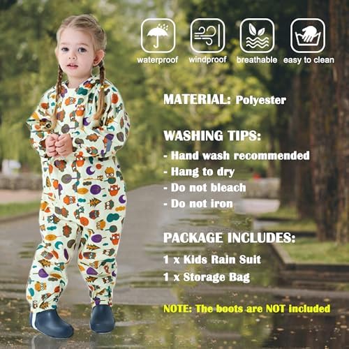 Fewlby Rain Suit Kids Puddle Suit Boys Girls Muddy Suit All In One Waterproof Overalls Toddler Lighweight Raincoat Cartoon Rainwear 1-10 Years S-XXL Size