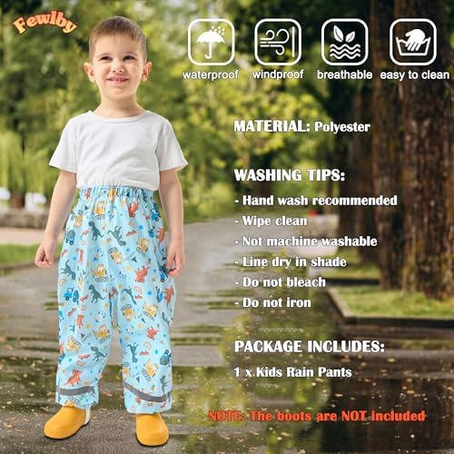 Fewlby Waterproof Trousers Kids Rain Pants For Boys Girls Lightweight Mud Pants Breathable Cartoon Rain Wear For Outdoor Play School 1-11 Years